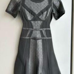 Herve Leger XS Metallic Gray Scuba Fit and Flare Dress NWT New With Tags